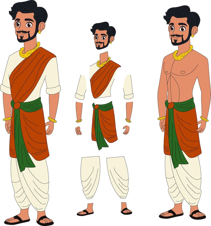 वेक्टर model sheet of indian village man cartoon illustration