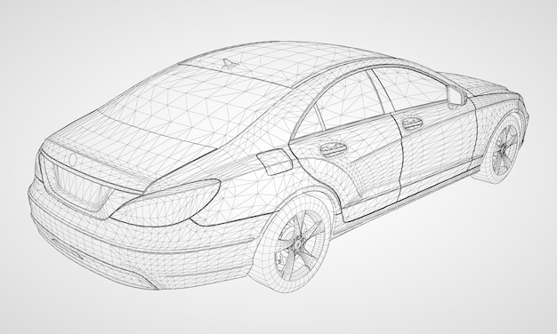 Vettore il modello sfoggia una berlina premium. illustrazione vettoriale sotto forma di una griglia triangolare poligonale nera su sfondo grigio.