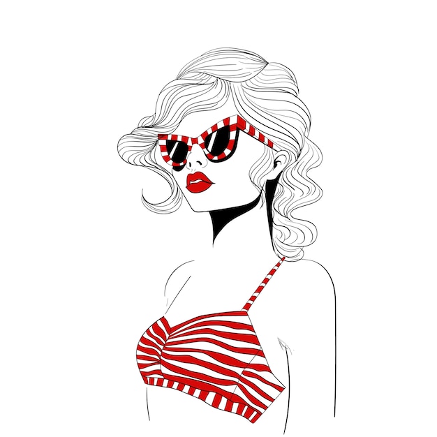 Vector model in striped red glasses