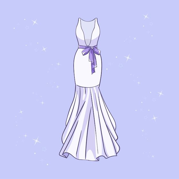 Vector model of a wedding dress with sequins around