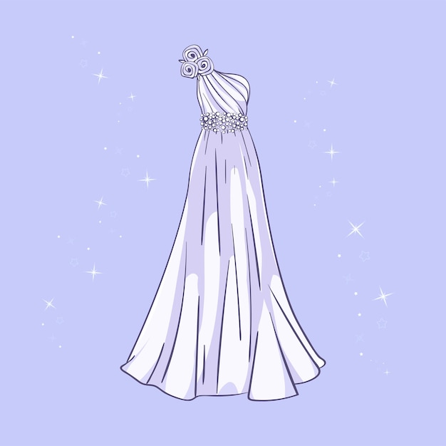 Vector model of a wedding dress with sequins around