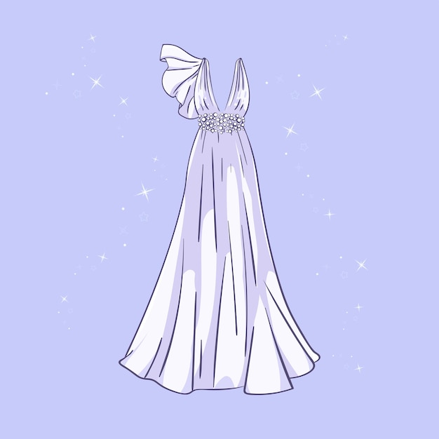 Vector model of a wedding dress with sequins around