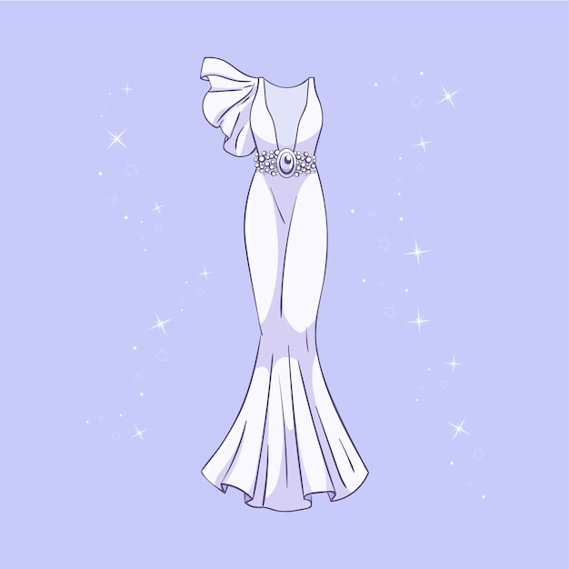 Vector model of a wedding dress with sequins around