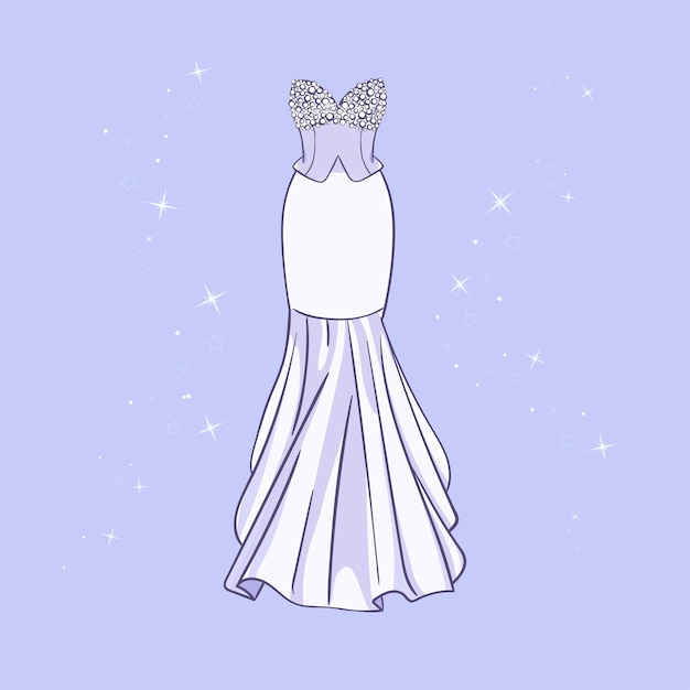 Vector model of a wedding dress with sequins around