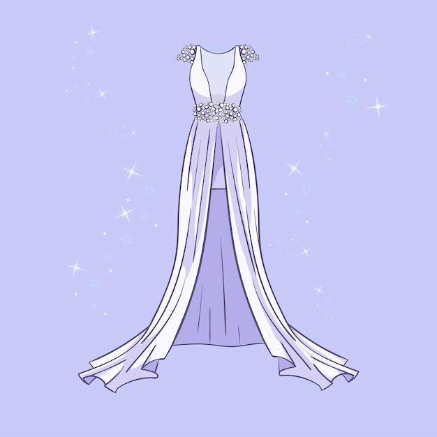 Vector model of a wedding dress with sequins around