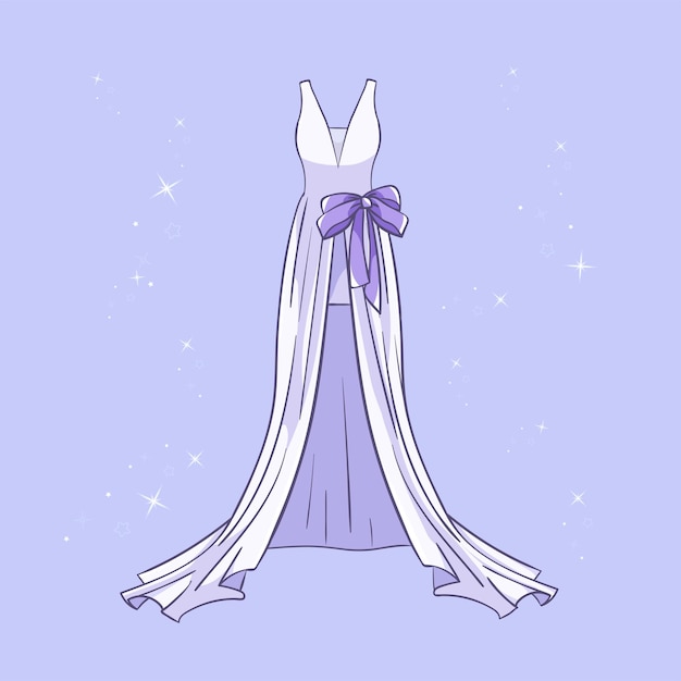 Vector model of a wedding dress with sequins around