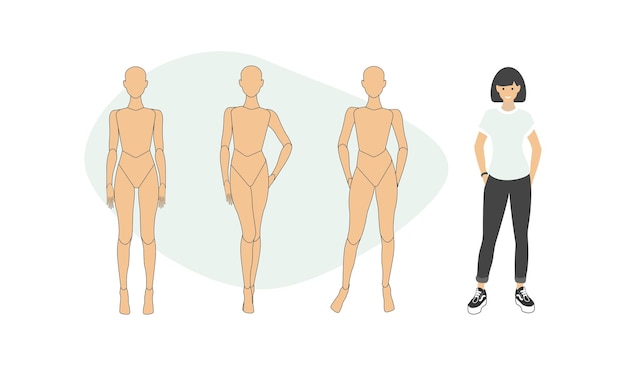 Vector model woman in different position.