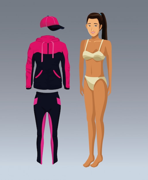 Модель женщина с фитнес-одежды вектор