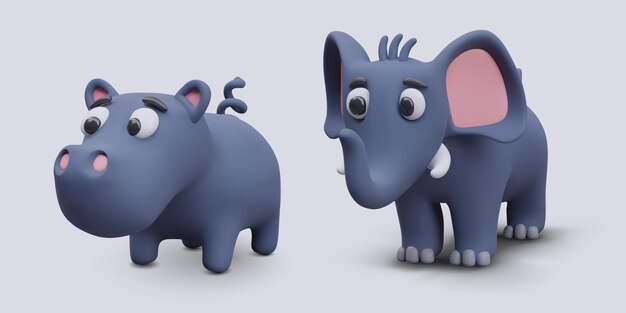 Вектор Модели для фермы онлайн-игры реалистичные милые африканские животные в синих цветах