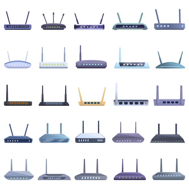 Modem icons set. Cartoon set of modem vector icons