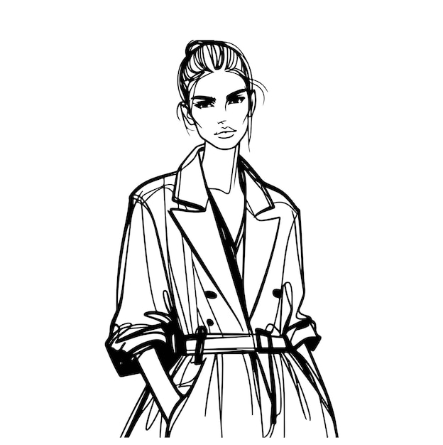 Modemodellen Sketch Girl in trenchcoat