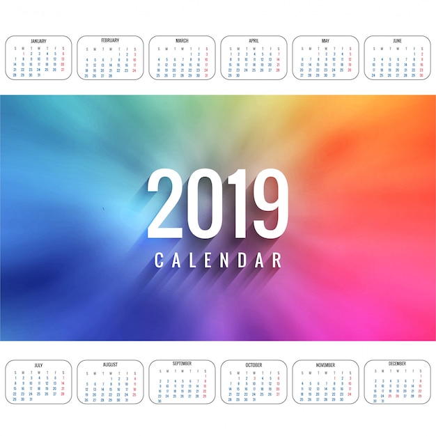 Vettore vettore di modello di calendario colorato moderno 2019