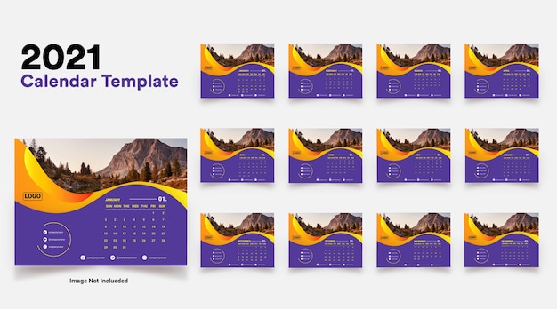 Modello di progettazione del calendario in stile business moderno 2021