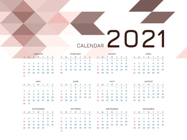 Вектор Современный дизайн мозаики с новогодним календарем на 2021 год