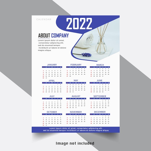 Vector modern 2022 blue year calendar design template