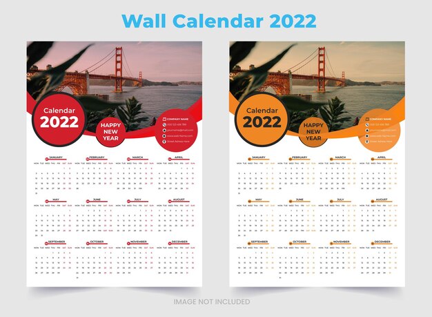 Modern 2022 calendar design template  with abstract shapes