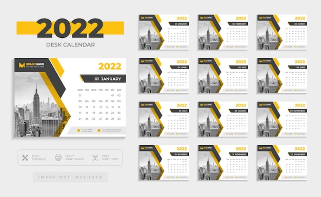 Modello di progettazione del calendario da tavolo moderno 2022