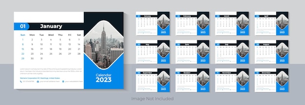 Modern 2023 desk calendar design template, Happy new year