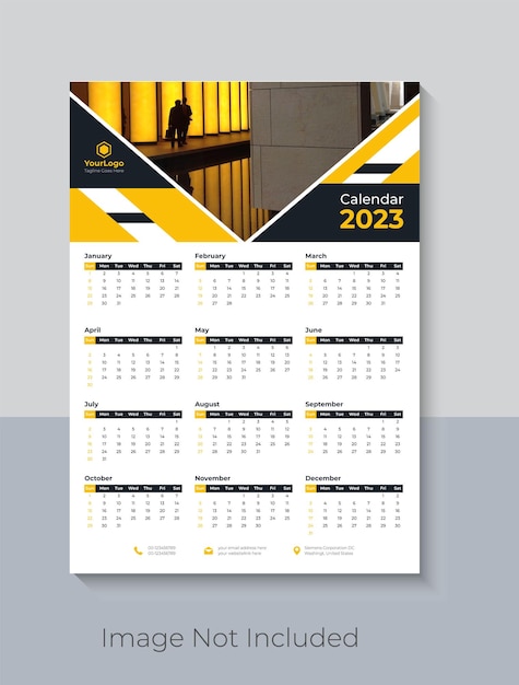 Modern 2023 one page wall calendar design template, Happy new year