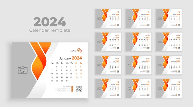 Modern 2024 calendar template new year 2024 desk calendar design