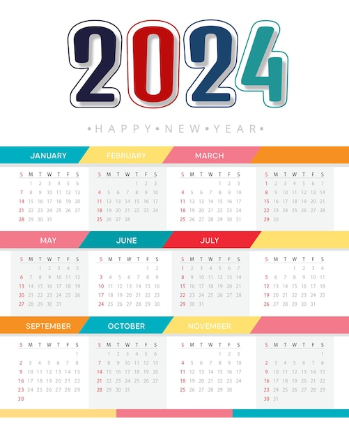 Modern 2024 new year annual calendar template plan yearly goals vector