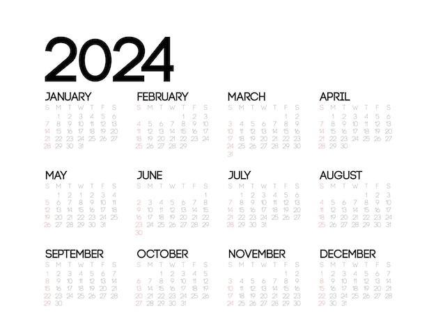 현대 2024년 새해 달력 템플릿은 일일 이벤트 벡터를 구성합니다.