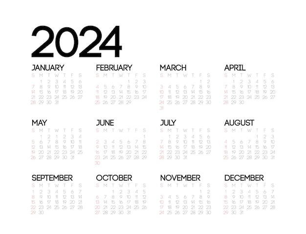 Modern 2024 new year calendar template organize daily event vector