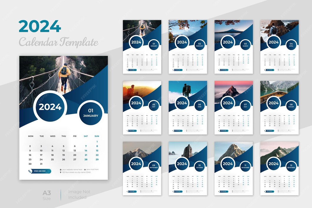 Premium Vector Modern 2024 wall calendar template design