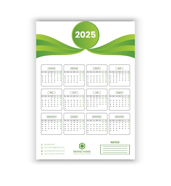 Modello di progettazione del calendario moderno 2025