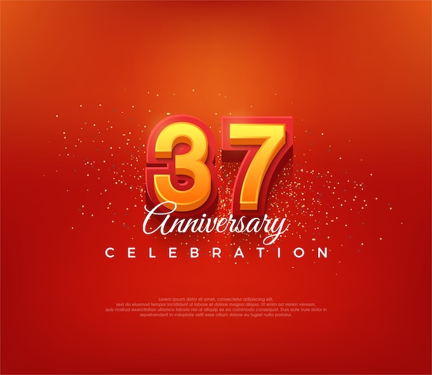 Современный дизайн 37-го номера для празднования годовщины в жирном красном цвете Премиум векторный фон для приветствия и празднования