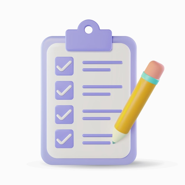 Modern 3d checklist icon vector illustration survey document with pencil