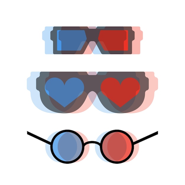 Modern 3d cinema glasses set vector illustration