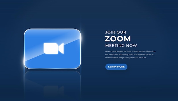 Modern 3d glass zoom icon with join our meetin button premium vector