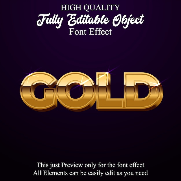 modern 3d gold text style editable font effect