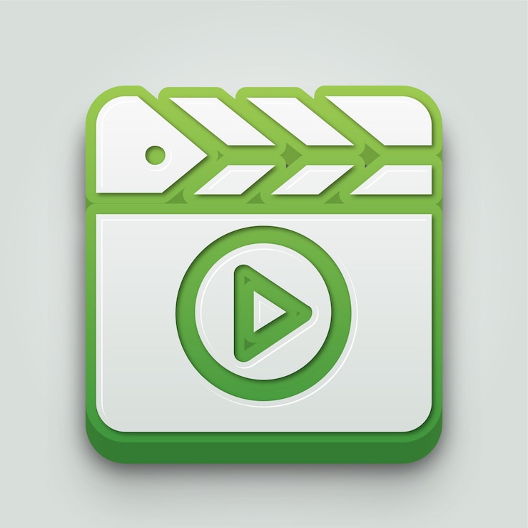 Vector modern 3d green and white movie production icon with editable background