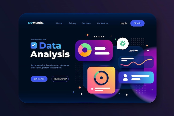 Vector modern 3d illustration of landing page of data analysis