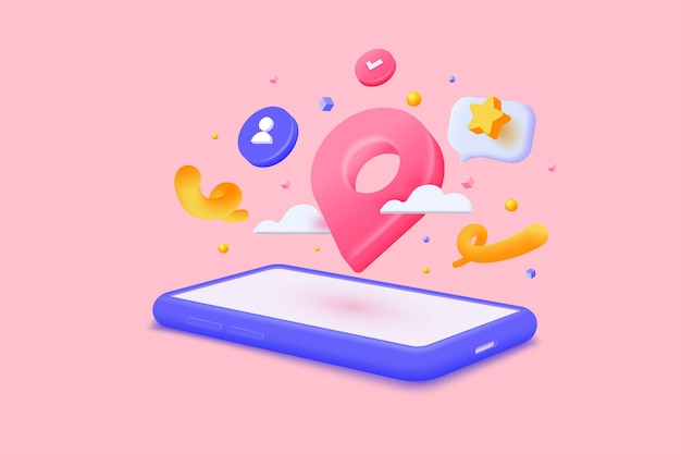 Modern 3d illustration of phone navigation concept