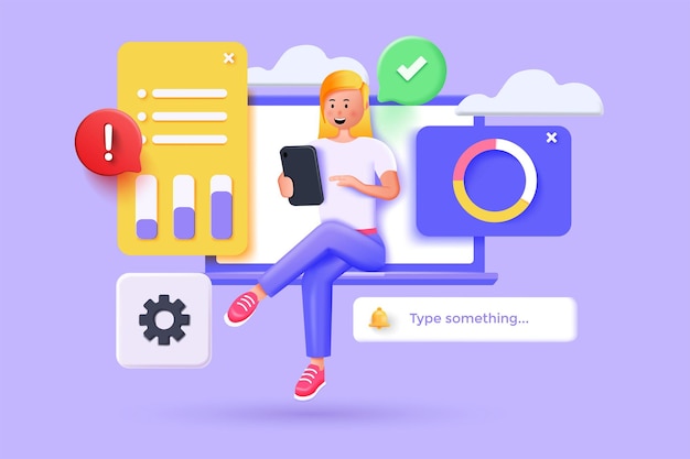 Современная 3d иллюстрация молодой женщины в чате