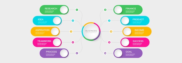 성공을위한 10 단계가있는 현대 3d 인포 그래픽 템플릿