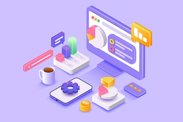 Vector modern 3d isometric illustration of seo