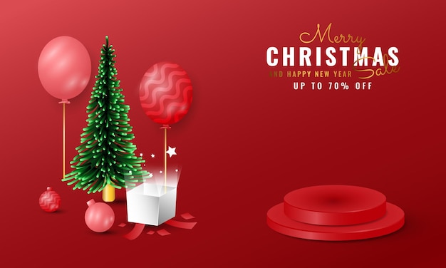 Banner 3d moderno di buon natale e felice anno nuovo