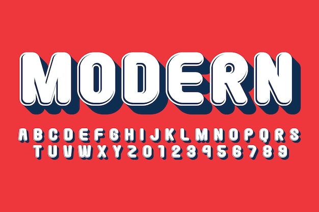 Modern 3d retro font alphabets typography vector template