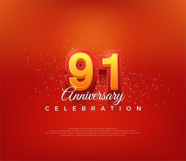 Modern 91st number design for anniversary celebration in bold red color premium vector background for greeting and celebration