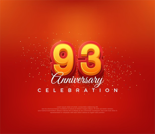 Modern 93rd number design for anniversary celebration in bold red color premium vector background for greeting and celebration
