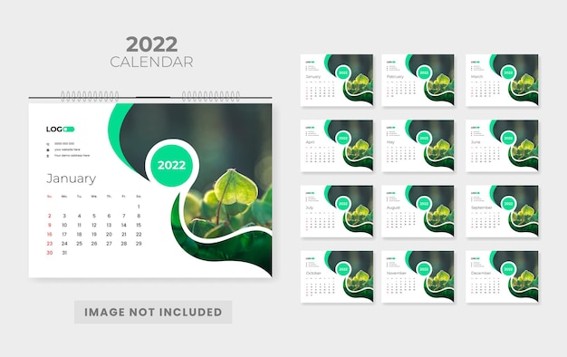 Modello di progettazione del calendario da tavolo astratto moderno 2022