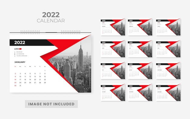 Modern abstract 2022 desk calendar design template