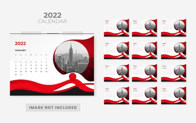 Modello di progettazione del calendario da tavolo astratto moderno 2022