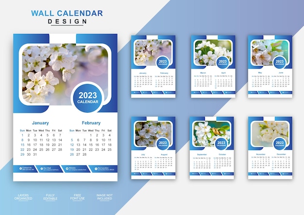 Modello di progettazione del calendario da parete astratto moderno 2023 6 pagine