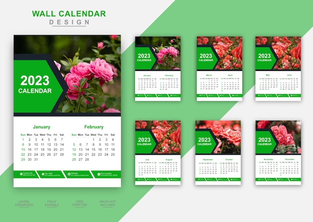 Vector modern abstract 2023 6page wall calendar design template