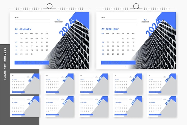 Vector modern abstract 2024 desk calendar design template